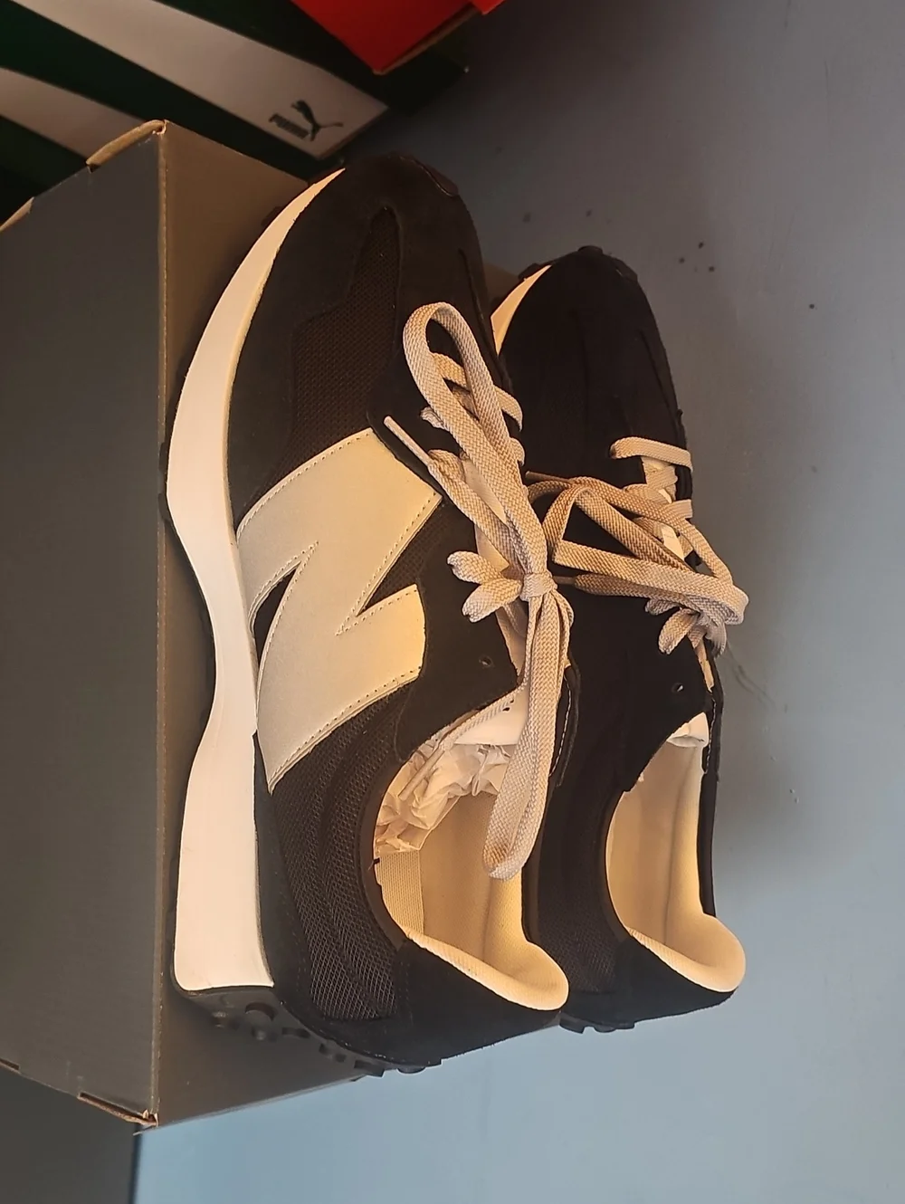 New Balance Black and Cream Retro Athletic Sneakers